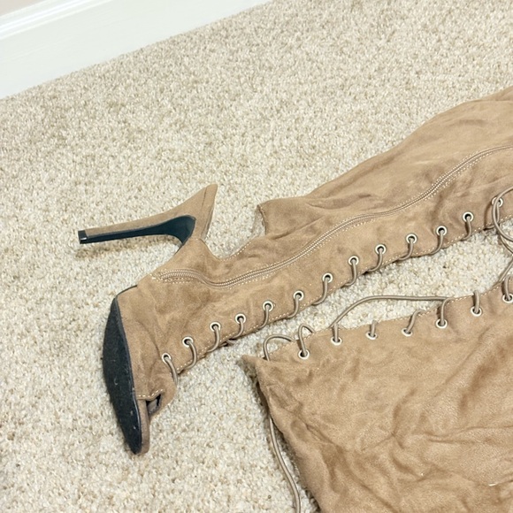 Lace-Up Peep Toe Boots - Taupe - Picture 9 of 9